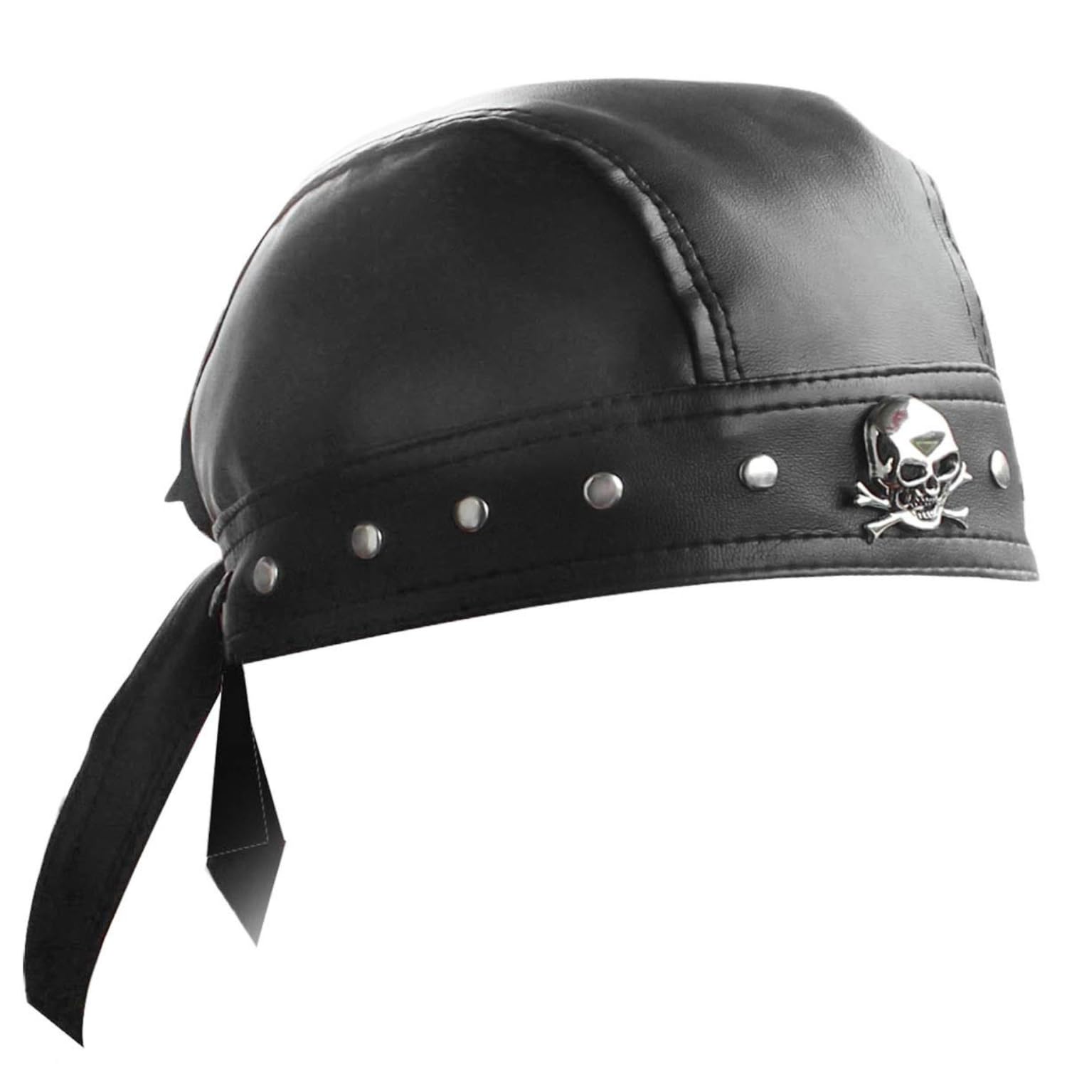 XIXTUT Steampunk Leather Bandana Biker Doo Do Rag Headwrap Mens Women Studs Skull Cap Capsmith Du Rag Black