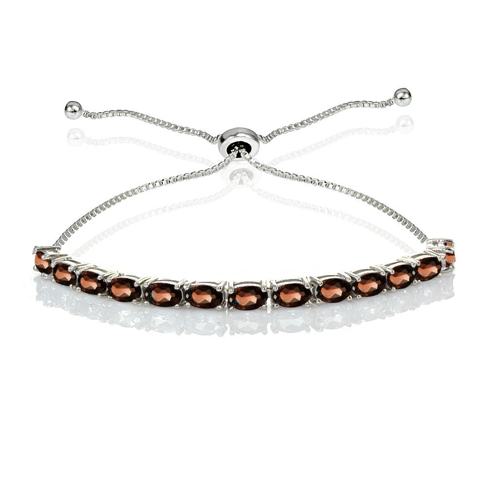 B. BRILLIANT Sterling Silver 5x3mm Oval Genuine or Created Gemstone Pull-string Adjustable Tennis Bracelet for Women