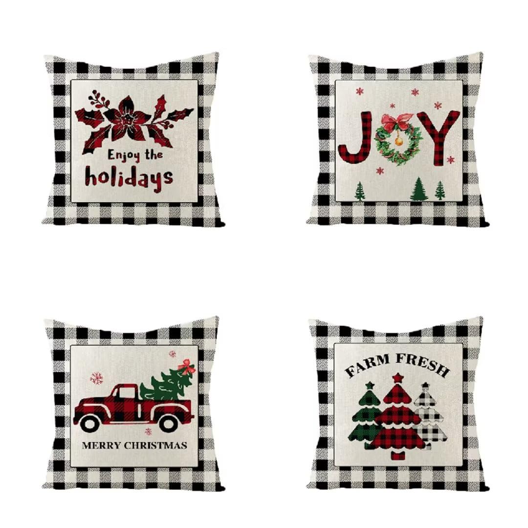 Funda de Almohada 50x50 cm Lindo Fundas Cojines Sofa Juego de 4 Funda Cojin Super Suave Almohada Cojin, Navidad Funda Cojines Cama con Cremallera Oculta Cojines Grandes para Sala de Estar Sofá R381