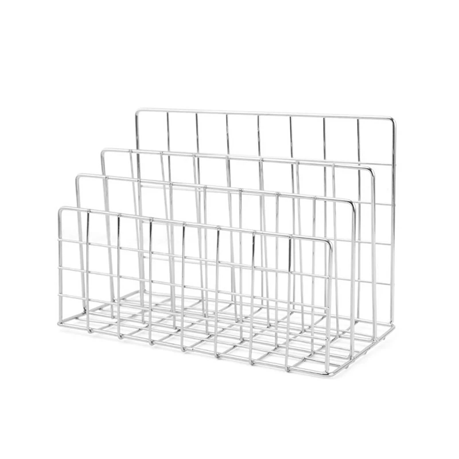 LOVSSU Newspaper Rack Stationery Organizer Notebook Stand Rack 3-Layer Metal Iron Mesh Holder For Magazine Document File Book Office(S Silver)