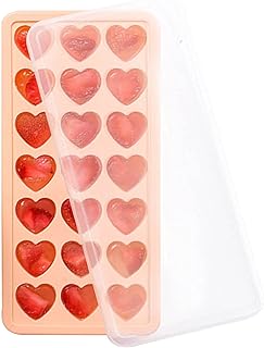 SINGOMON 21-Cavity Silicone Ice Cube Tray Silicone Ice Cube Molds Heart Shaped Ice Maker Chocolate Truffles Mold Heart Ice Cube Tray Grid Fondant Mould Candy Gummy Jelly Mold for Drinks (Pink)