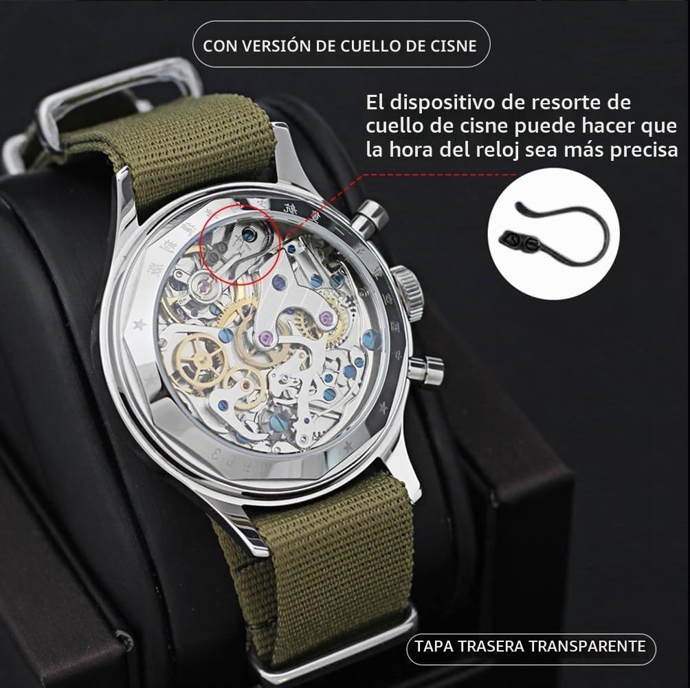 SEAKOSS Reloj de Pulsera Retro 1963 Original Seagull ST1901 Reloj mecánico para Hombre Cuerda Manual Zafiro y Espejo acrílico piloto Reloj de Pulsera