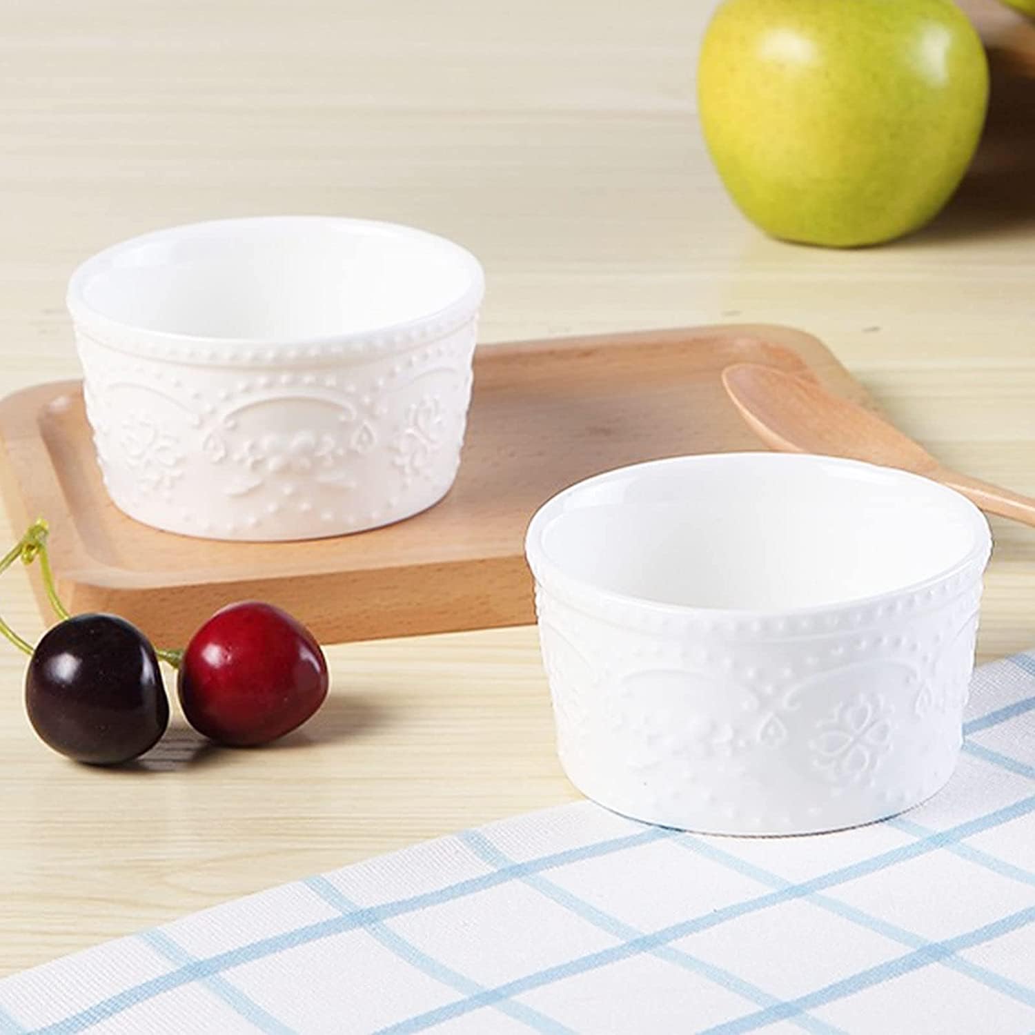Bol à soupe, bol à riz, bol à déjeuner, ensemble de ramequins blancs, 120 ml, ramequins à crème brûlée, plats à soufflé allant au four, ramequins à soufflé, ramequins for friteuse à air-blanc-lot de 6