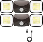 Lumières de l'extérieur du capteur de mouvement rechargeables 1500LM & 3000LM Haute Luminosité USB Charger la lumière de sécurité pour les portes de garage Yard intérieur noir 1Pack (Petites)