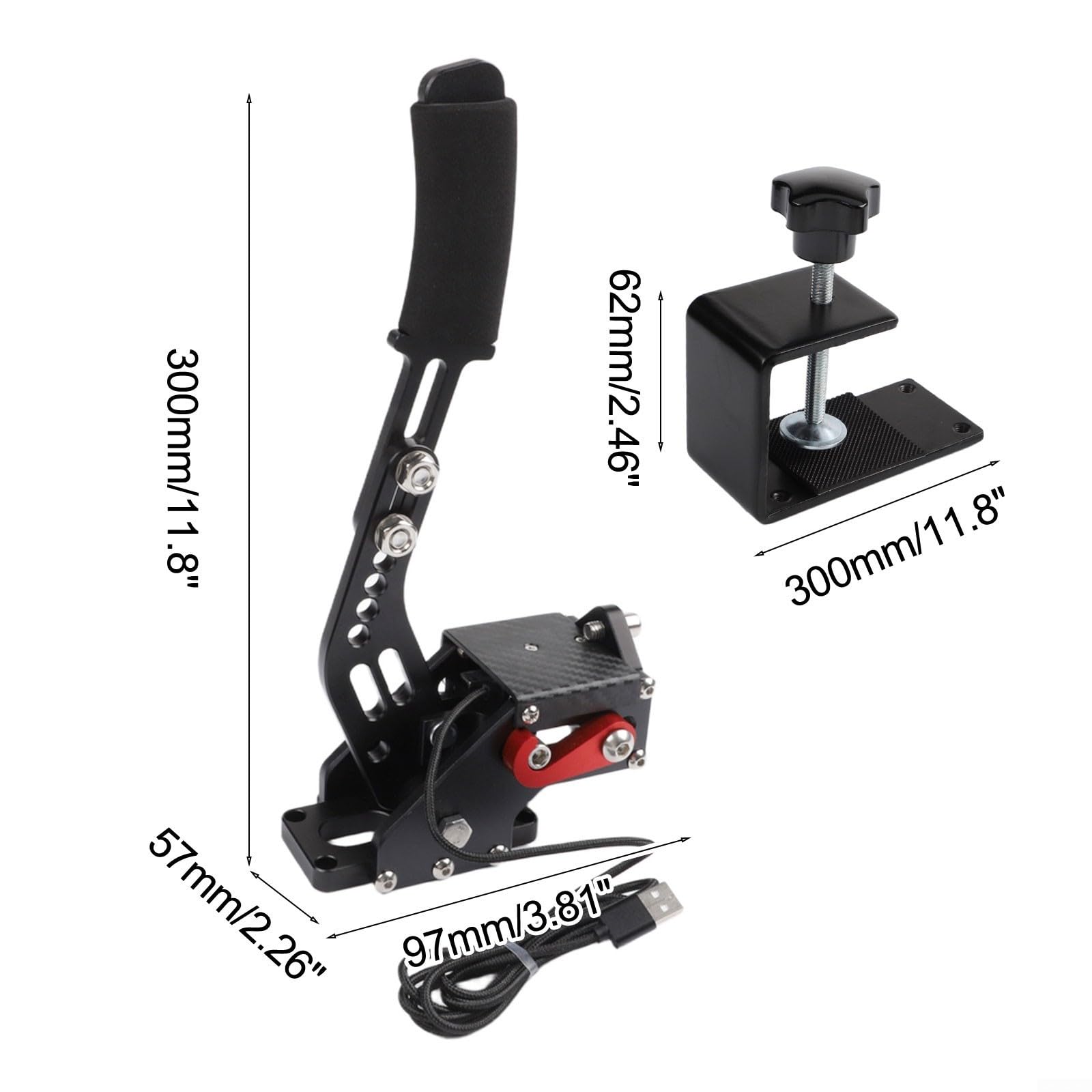 KHIronHive Freno de mano USB Racing con sensor Hall para PC, palanca de freno de tensión ajustable de aleación de aluminio compatible con Logitech G27 G29 G920 T500 T300, para Assetto Corsa Dirt