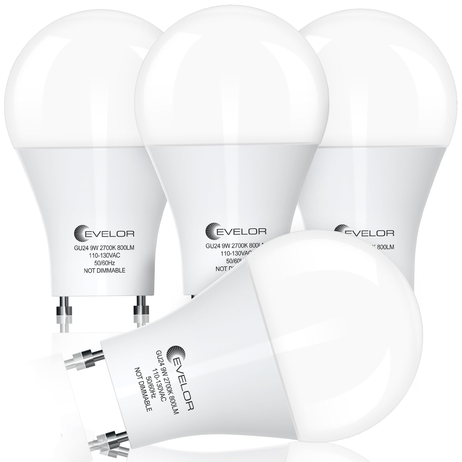 evelor GU24 LED Light Bulb,60 Watt Equivalent Soft White 2700K,Non-Dimmable,Efficient 9W,800 Lumens Twist and Lock 2 Prong Light Bulbs,15000 Hours,