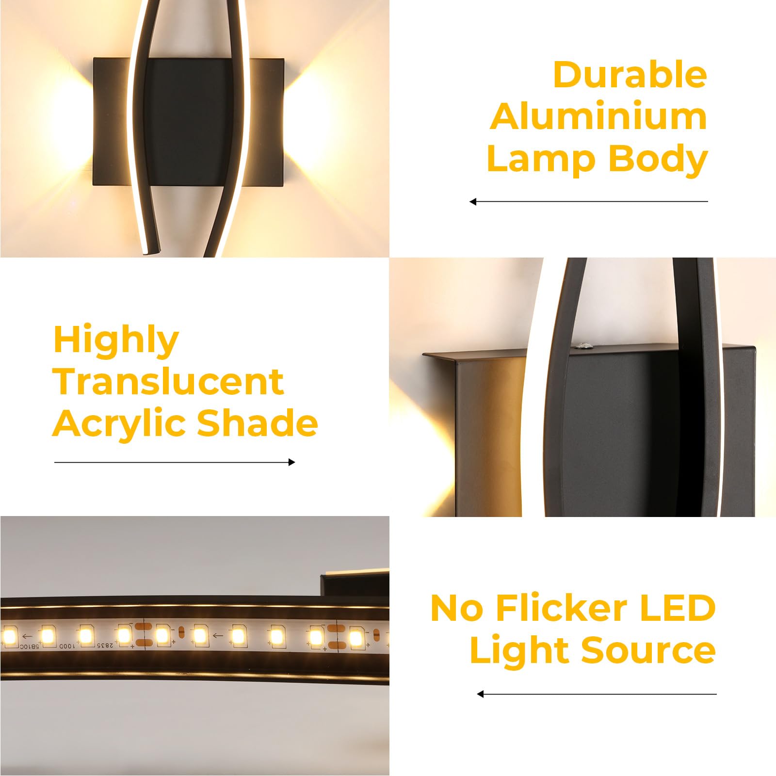 Comely Applique da Parete Interno Moderna, 20W 2250LM Nero Lungo Lampada da Parete LED, Lampada a Muro in Alluminio per Soggiorno Camera da Letto Corridoio, Bianco Caldo 3000K