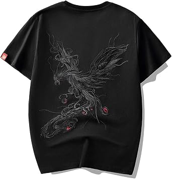 Sei  Mens Short Sleeve T-Shirt, Large Size, Funny, Embroidery, Japanese Pattern, 100% Cotton, Top, Unisex, Casual, Cut-and-Sew, Round Neck, Street, Patterned Shirt, Stylish, Summer Clothing, Cool