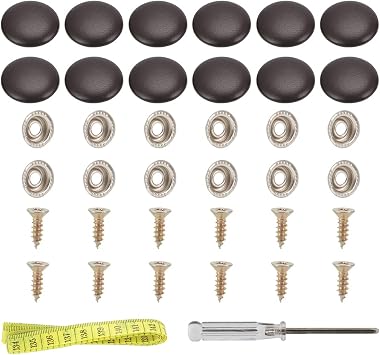 Set of 12 Coffee Leather Snap Upholstery Buttons | for Tufting Furniture Bed Sofa Chair, Car Seat RV Roof Headliner Interior Cloth Fixing with Installation Tool