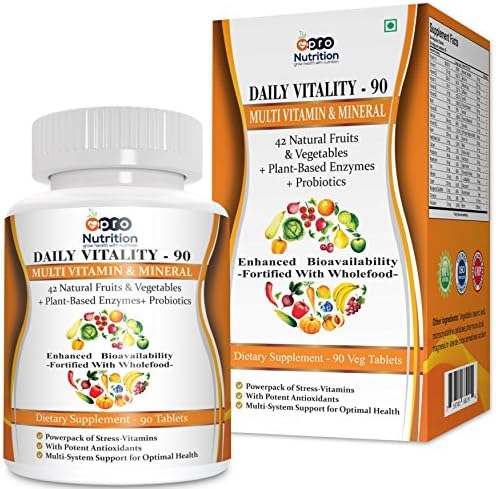 Pronutrition Daily Vitality Multivitamin & Mineral Tablets for Men & Women | 42 Fruits & Vegetables Blend | Enzymes & Probiotics | Immune, Energy & Digestive Support | 90 Veg Tablets