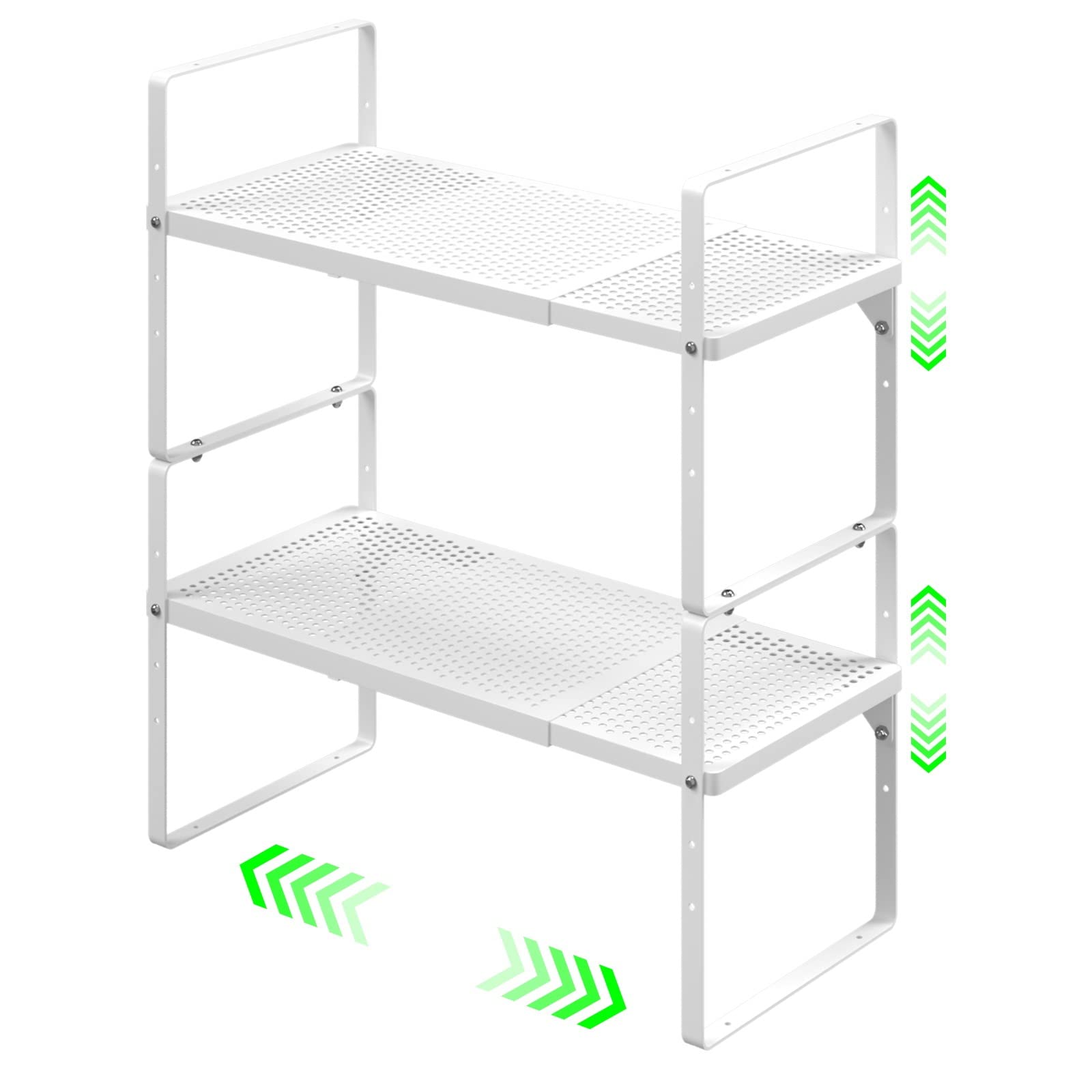 Expandable Cabinet Storage Shelf Stackable Organizer Rack for Kitchen Bathroom Pantry Spice Cupboard Coffee Countertop Home Office Desk Heavy Duty Nonslip White Small 2 Packs