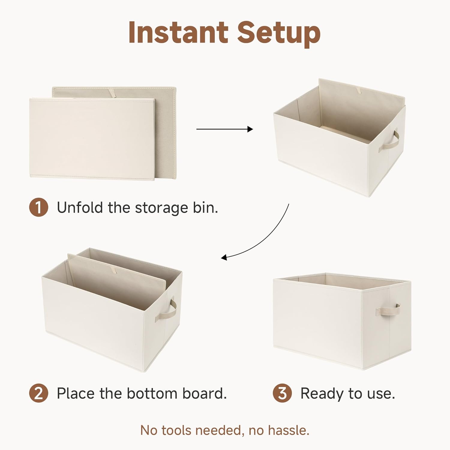 StorageWorks Closet Organizers and Storage Bins, Fabric Storage Baskets for Shelves, Linen Closet Organizer for Clothes, Beige, 3-Pack, Large