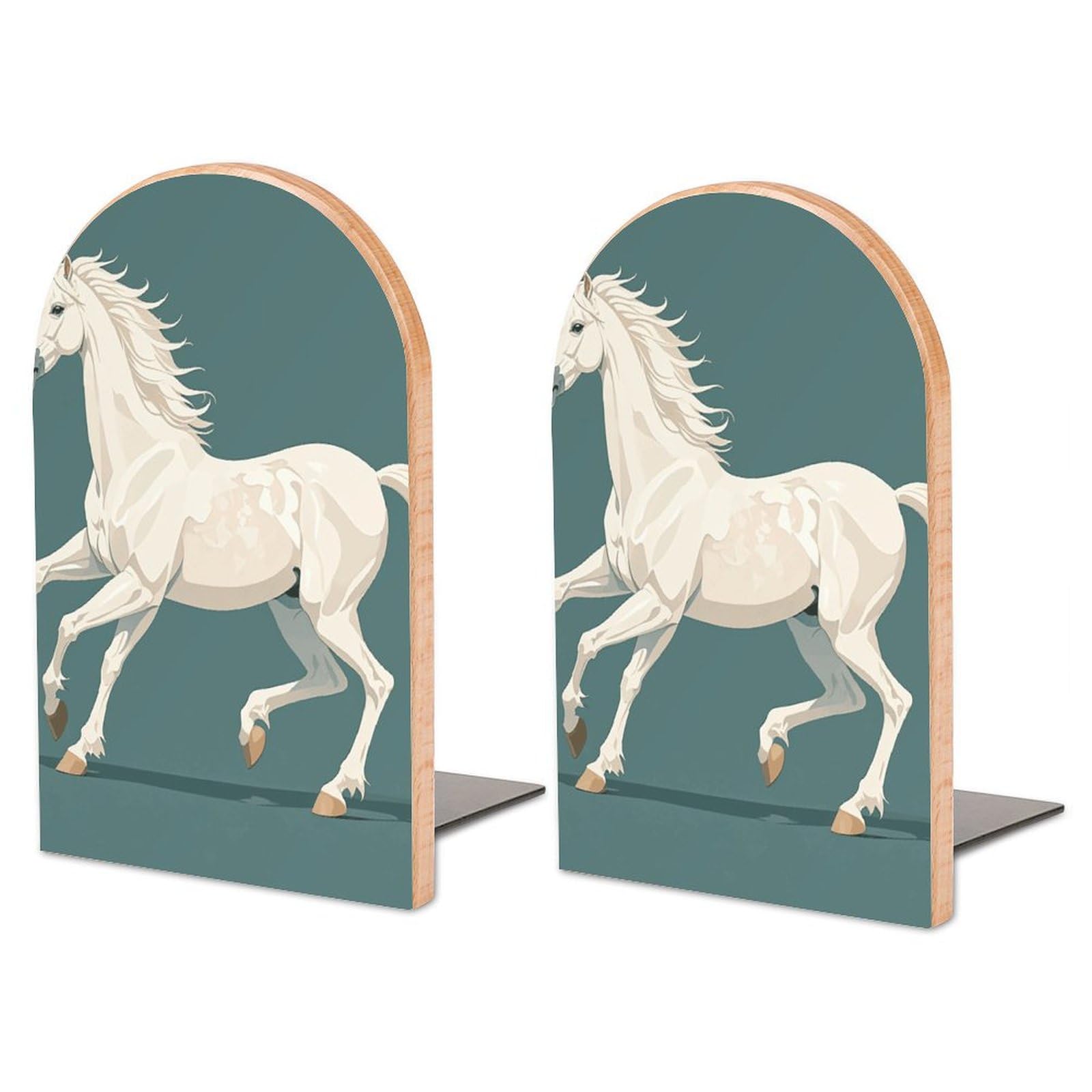 Serre-livres cheval blanc cabré en bois pour bureau et bibliothèque