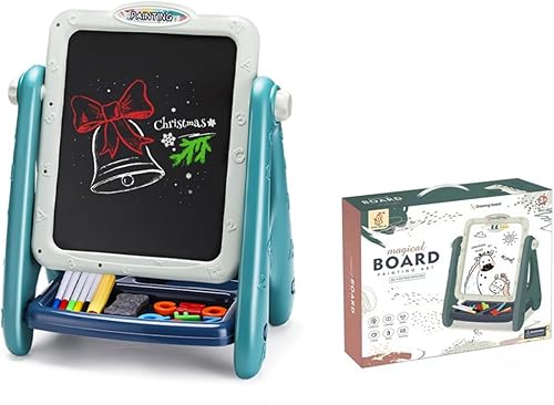 Caballete artístico para niños con tablero magnético ajustable de doble cara, rollo de papel, almacenamiento y accesorios, caballete de arte de pie