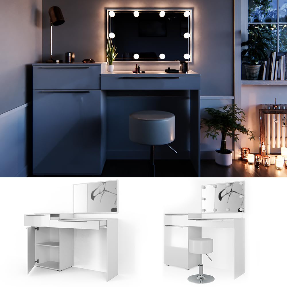 Coiffeuse Vicco Little Lilli Avec LED Et Tabouret - Blanc - Moderne - Neuve