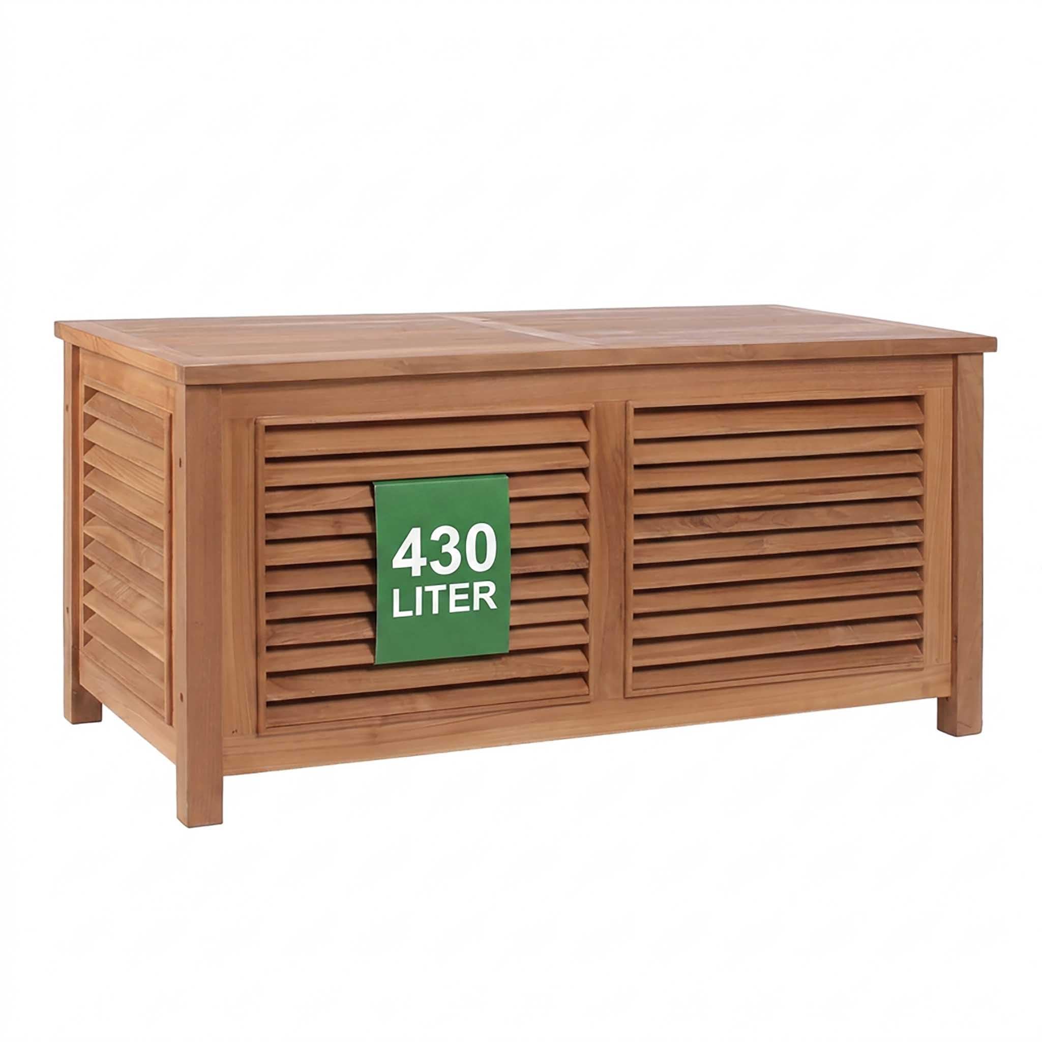 MR. DEKO Gartenbox Teak 430L | Balkon Aufbewahrung 124cm | Auflagenbox | Truhe wetterfest Outdoor