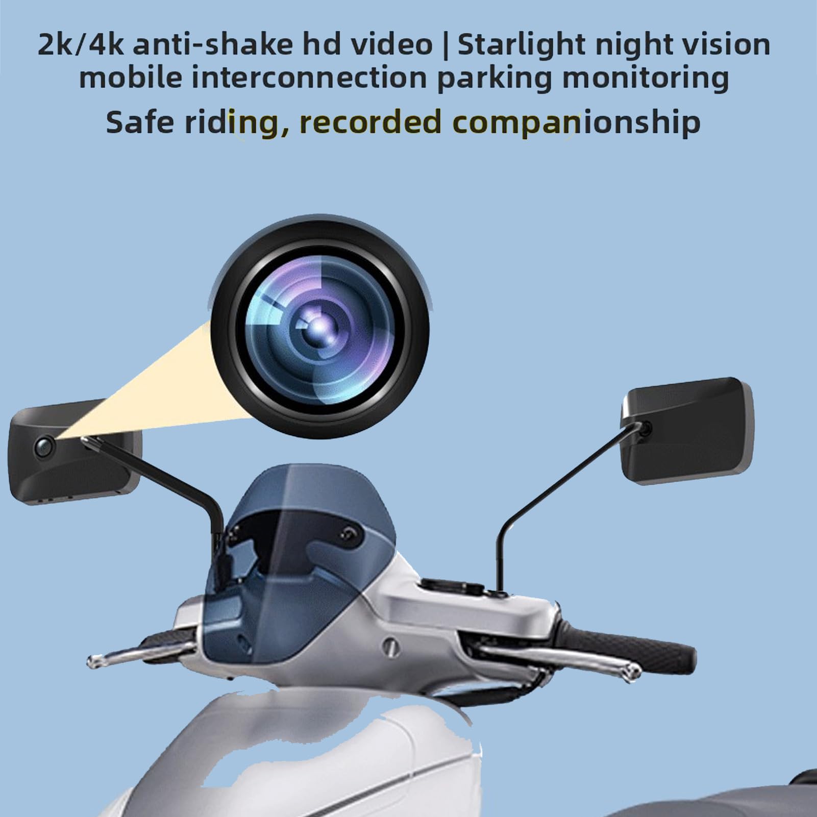 Gugxiom Kamera 4K w Lusterku Wstecznym do Motocykla, Ultraszerokokątna Kamera na Lusterko 140°, Kamera na deskę rozdzielczą do Jazdy na Rowerze, Kamera na deskę rozdzielczą do Jazdy na