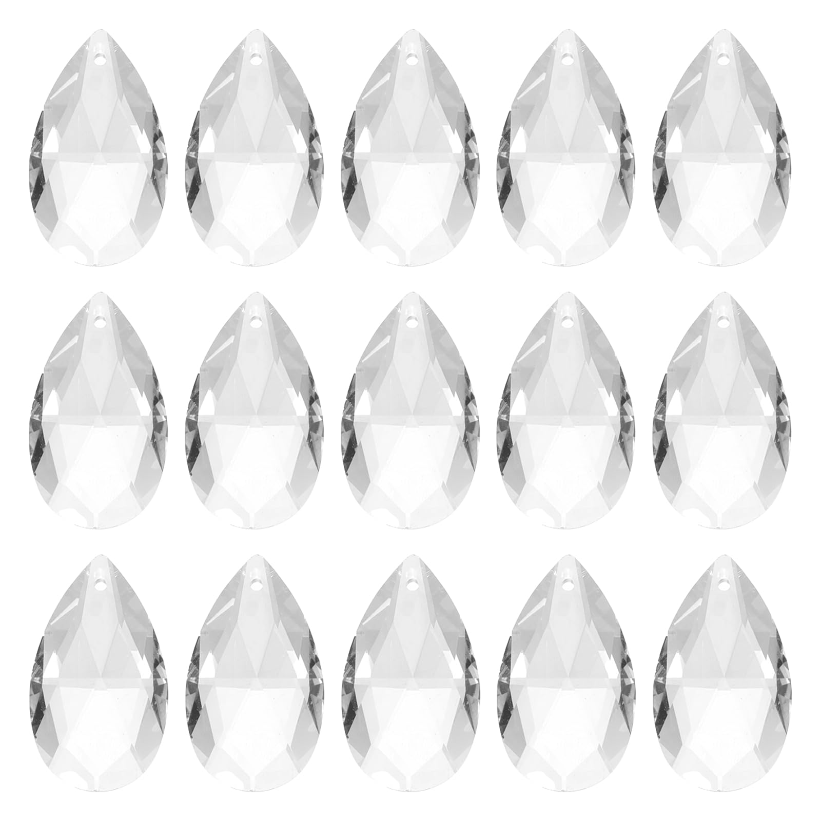 YELARXI Glass Teardrop Beads, Lamp Repair Pendants with Metal 38x22 mm & 15 Pack & Glass & Transparent-Fitting For(Window/Lamp/Jewelry Making/Decoration)
