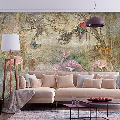 Artgeist Wall Mural Retro 135X101 In - Peel And Stick Self-Adhesive Wallpaper Removable Large Sticker Foil Wall Decor Print Picture Image Abstract Vintage Flamingo Animals G-C-0392-A-A #TOP1