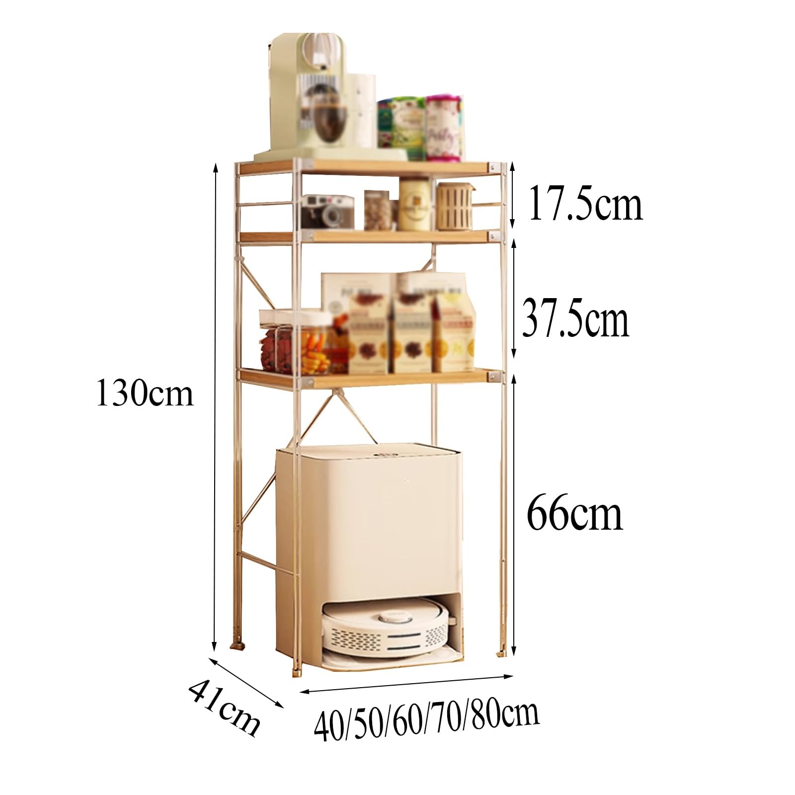 Wysoka szafka kuchenna do przechowywania robota odkurzającego i mopa samoopróżniający regulowany organizer półek (40 x 41 x 130 cm) kompaktowe rozwiązanie do przechowywania urządzeń do czyszczenia