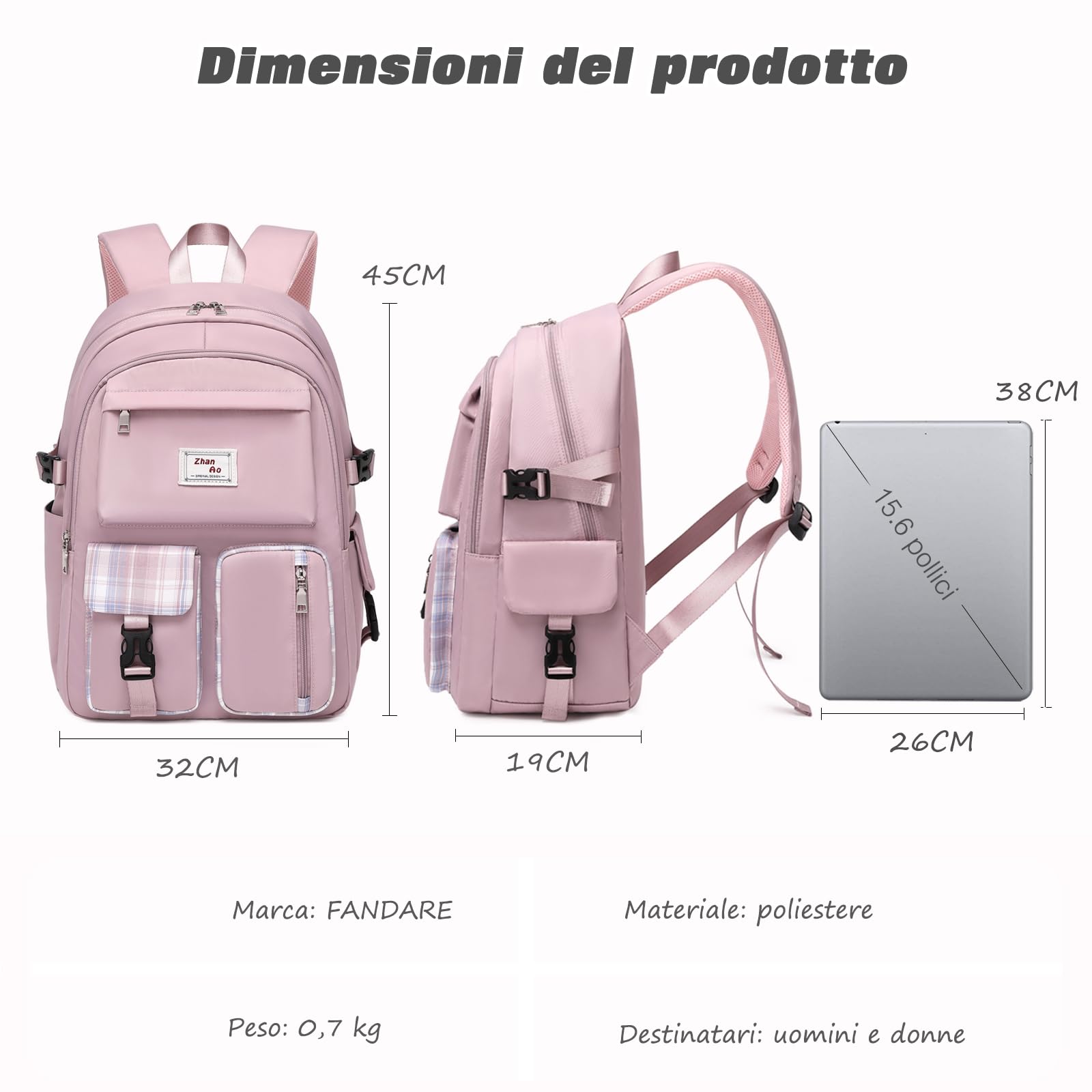 FANDARE Zaino Casual Zainetti Ragazza Zaini Scuola Cartella Ragazzo Borsa da scuola Zainetto Borse a Zaino Zainetti Scuola All'aperto per Studenti Viaggio Daypacks Impermeabile Poliestere