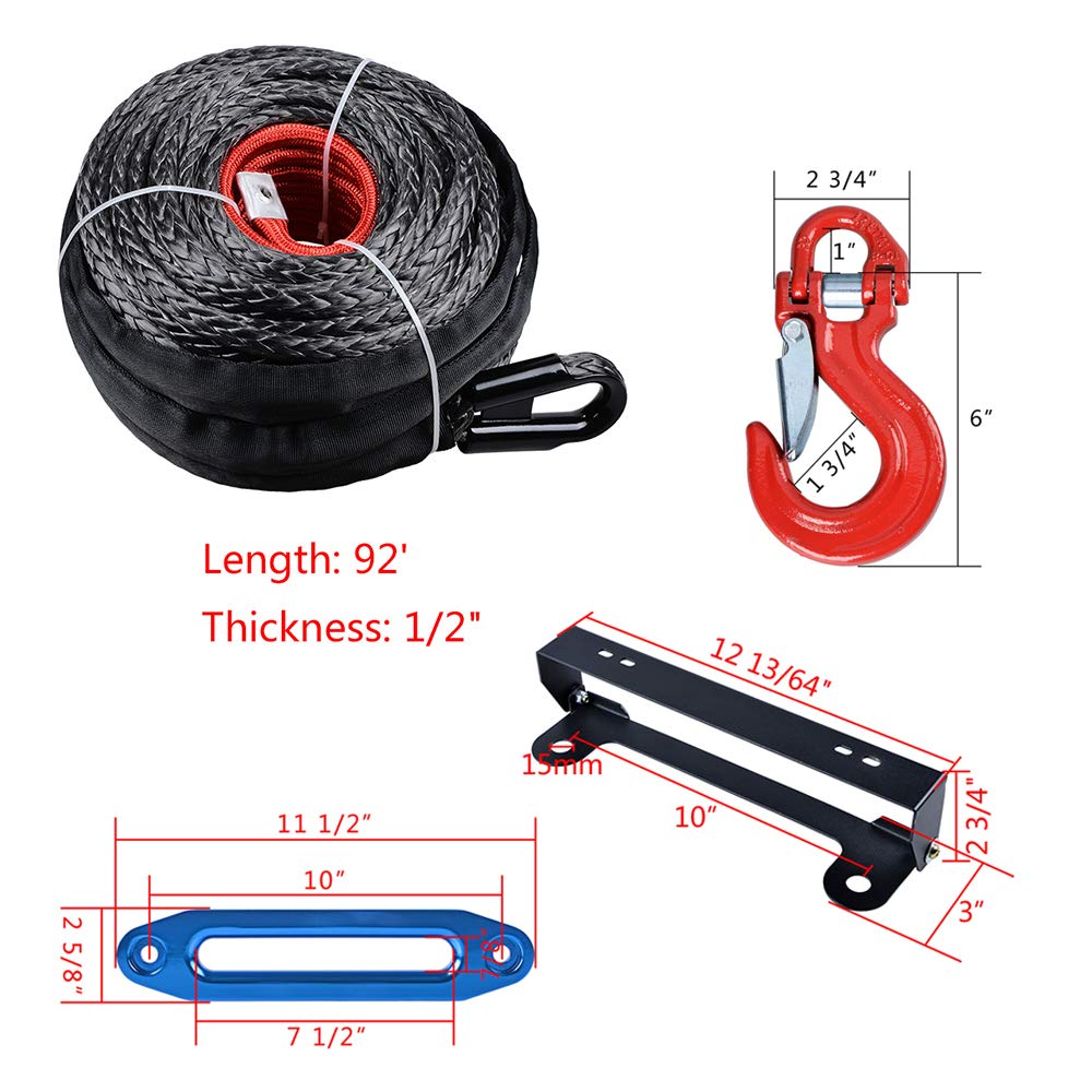 amopacorp 92 feet x 1/2 inch Synthetic Winch Rope Protective Sleeve and 10