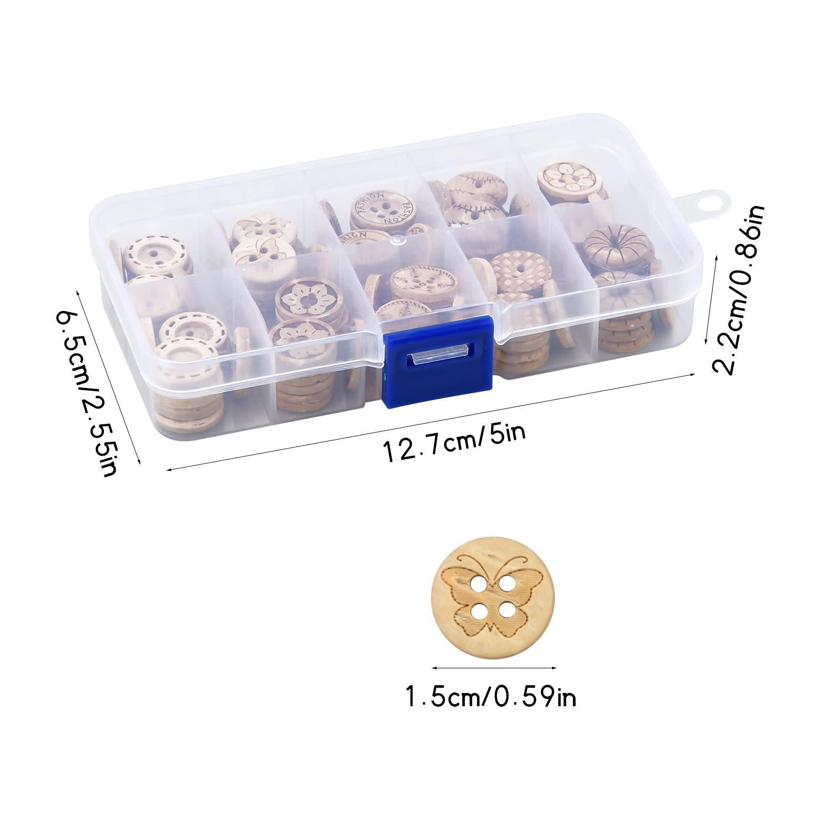 100 Bottoni Decorativi In Legno E Cocco Da 15mm - Per Cucito Fai Da Te, Handmade, Vari Stili