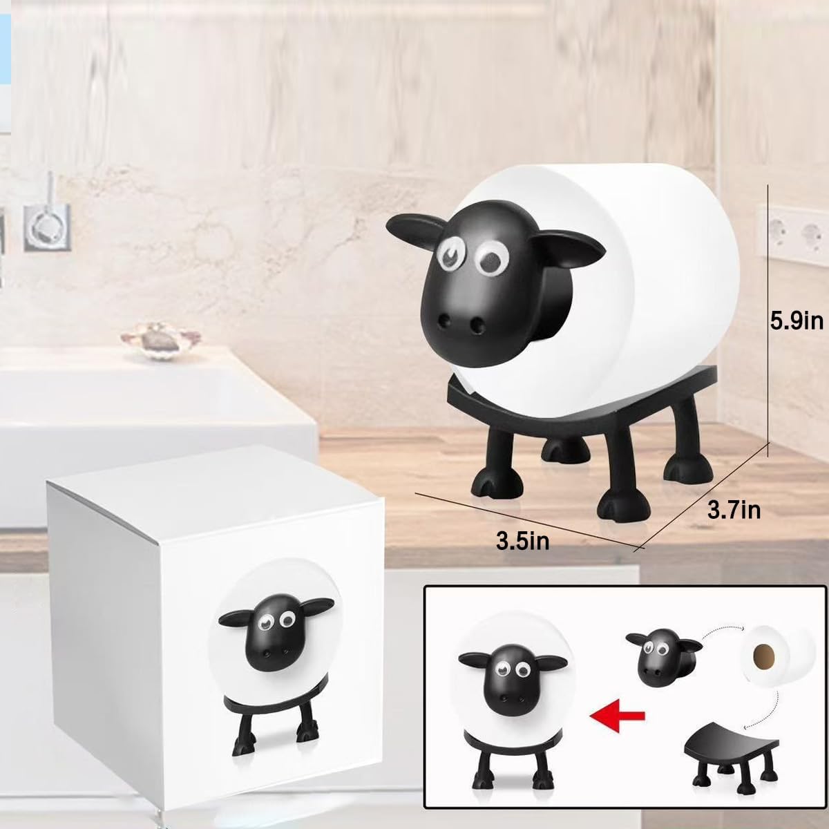 Set of 3 Toilet Paper Holder,Bathroom Wall Art,Bathroom Decor and Accessories,3D Printed Animals,Tissue Paper Storage