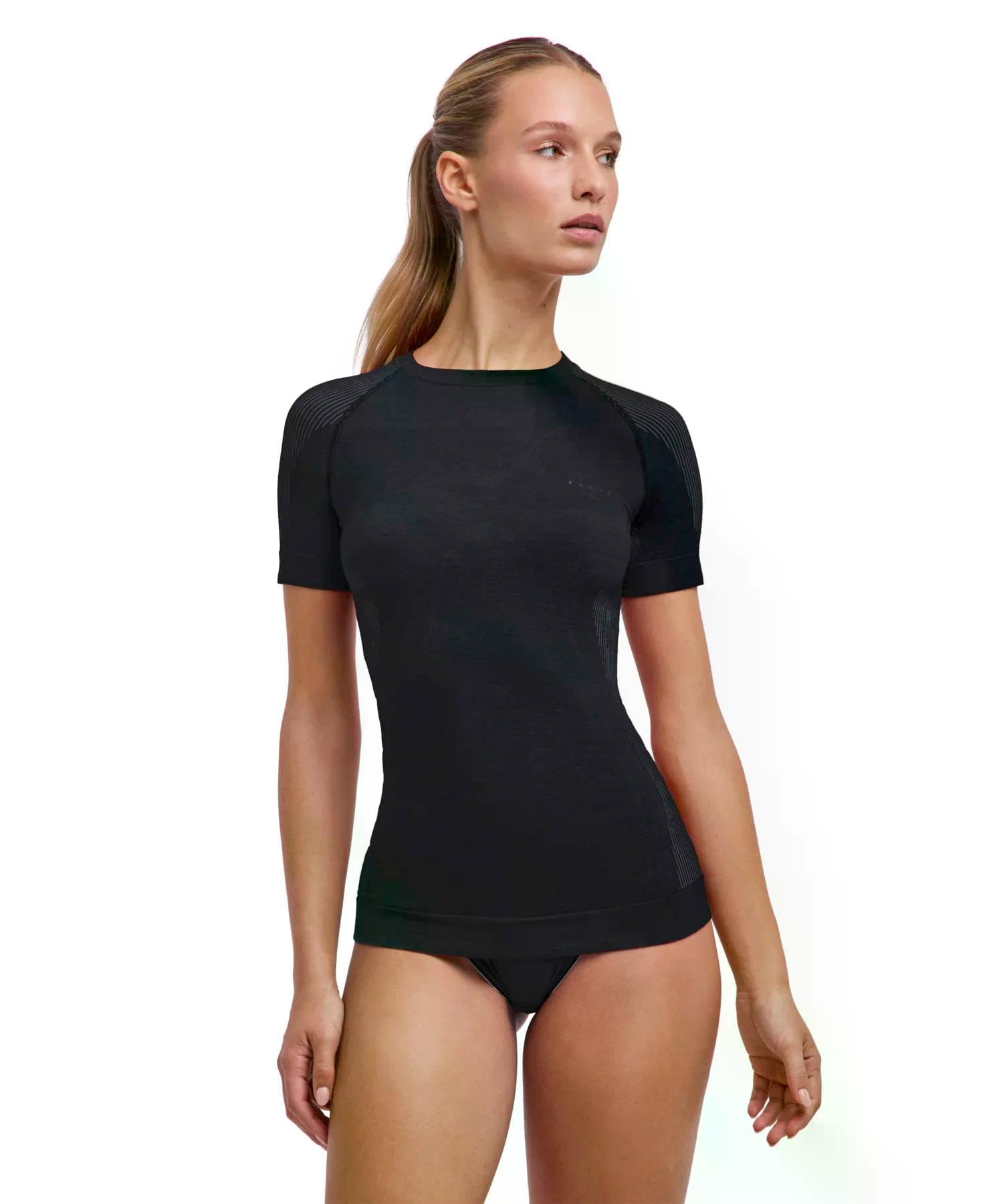 FALKE Kobiety Warstwa podstawowa (góra) Wool-Tech Light W S/s Ts wełna materiał funkcjonalny regulujące klimat 1 Sztuka, Czarny Black 3000, S