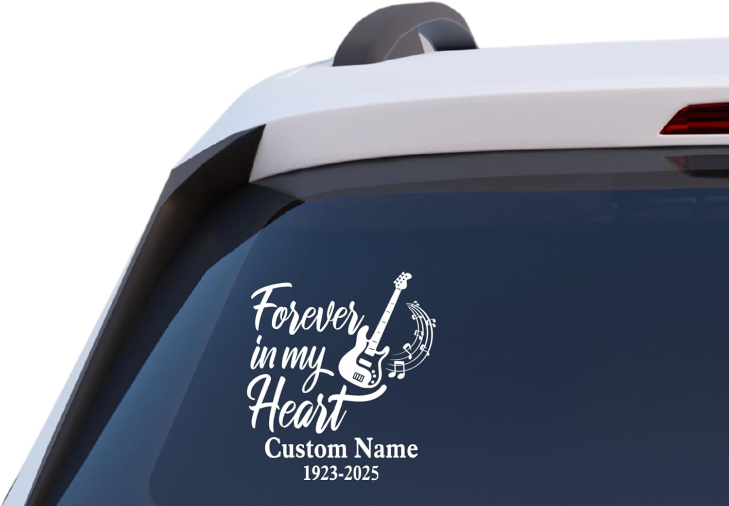 Forever in My Heart Guitar Memorial Decal, Custom Name and Dates, Vinyl Car Window Sticker