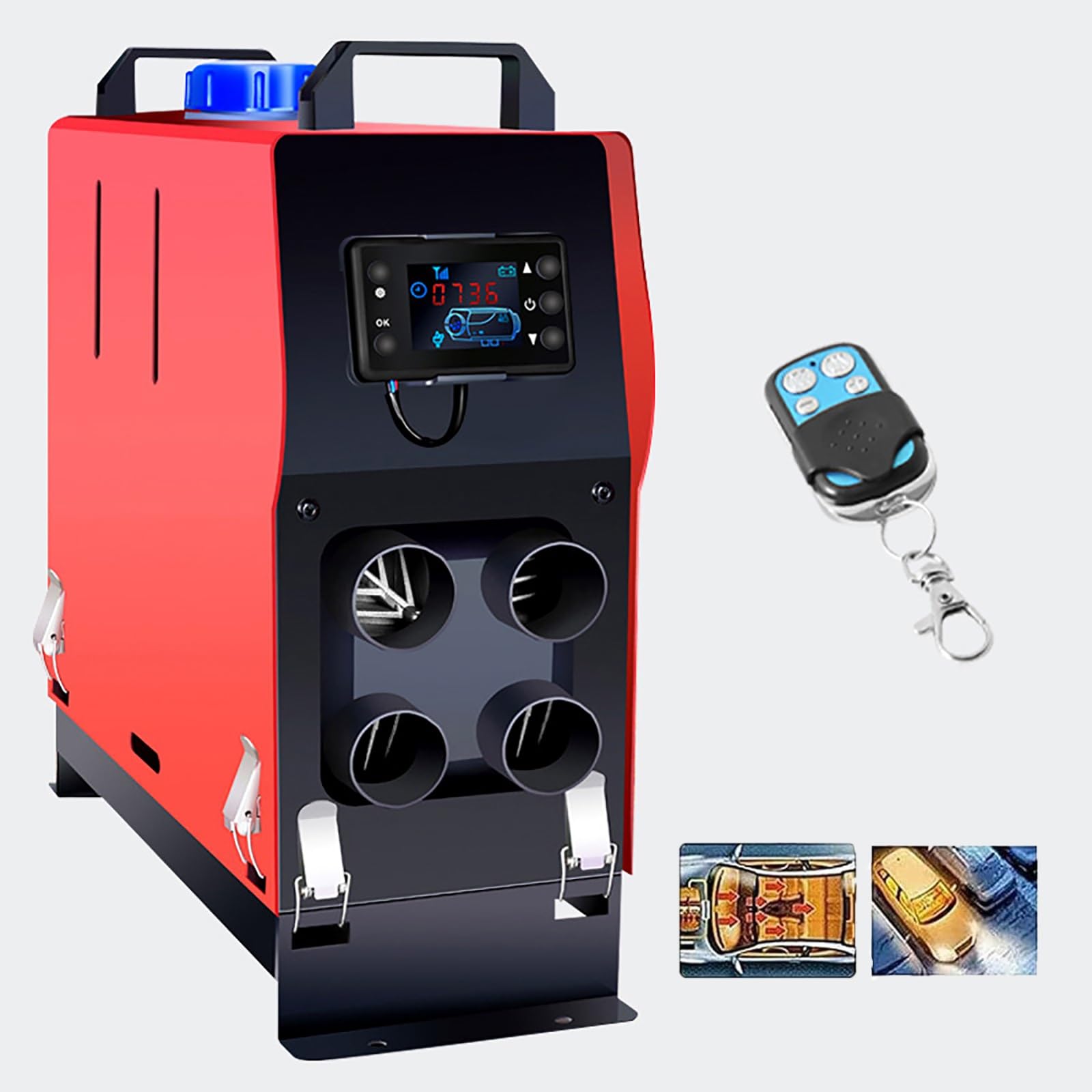5KW 12V/24V Nagrzewnica powietrza Diesel Zestaw ogrzewania pojazdu LCD 4 otwory Ogrzewanie postojowe Szybkie ogrzewanie z inteligentnym wyświetlaczem LCD, 5L zbiornik paliwa, do samochodów kempingow