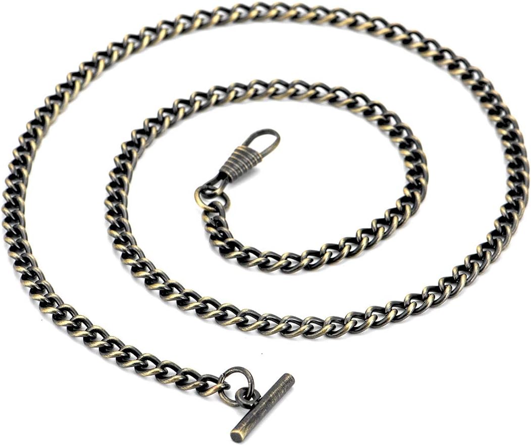 BOSHIYA Pocket Watch Chain T Bar Albert Vest Chain 23 Inch Lobster Buckle Vintage Plated Watch Chains for Men