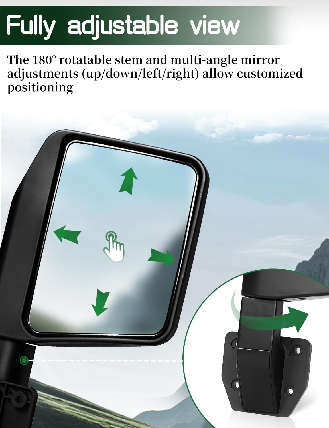 JROAD Side Mirrors for Half Doors Side View Mirrors for Tubular Doors Compatible with Jeep Wrangler TJ JK JL Gladiator JT 1997-2025 -1 Pair - Image 2