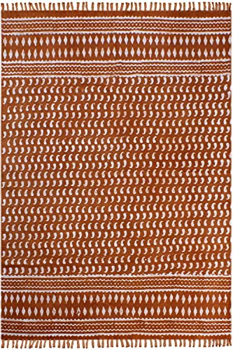 Kelim Läufer, 6 x 20 cm, Rot und Beige, Boho-Läufer, Flachgewebe, Läufer, 0,5 cm, Steinwaschbar, Baumwolle, Teppich, für drinnen und draußen, Läufer für Flur, Treppenhäuser, Korridor