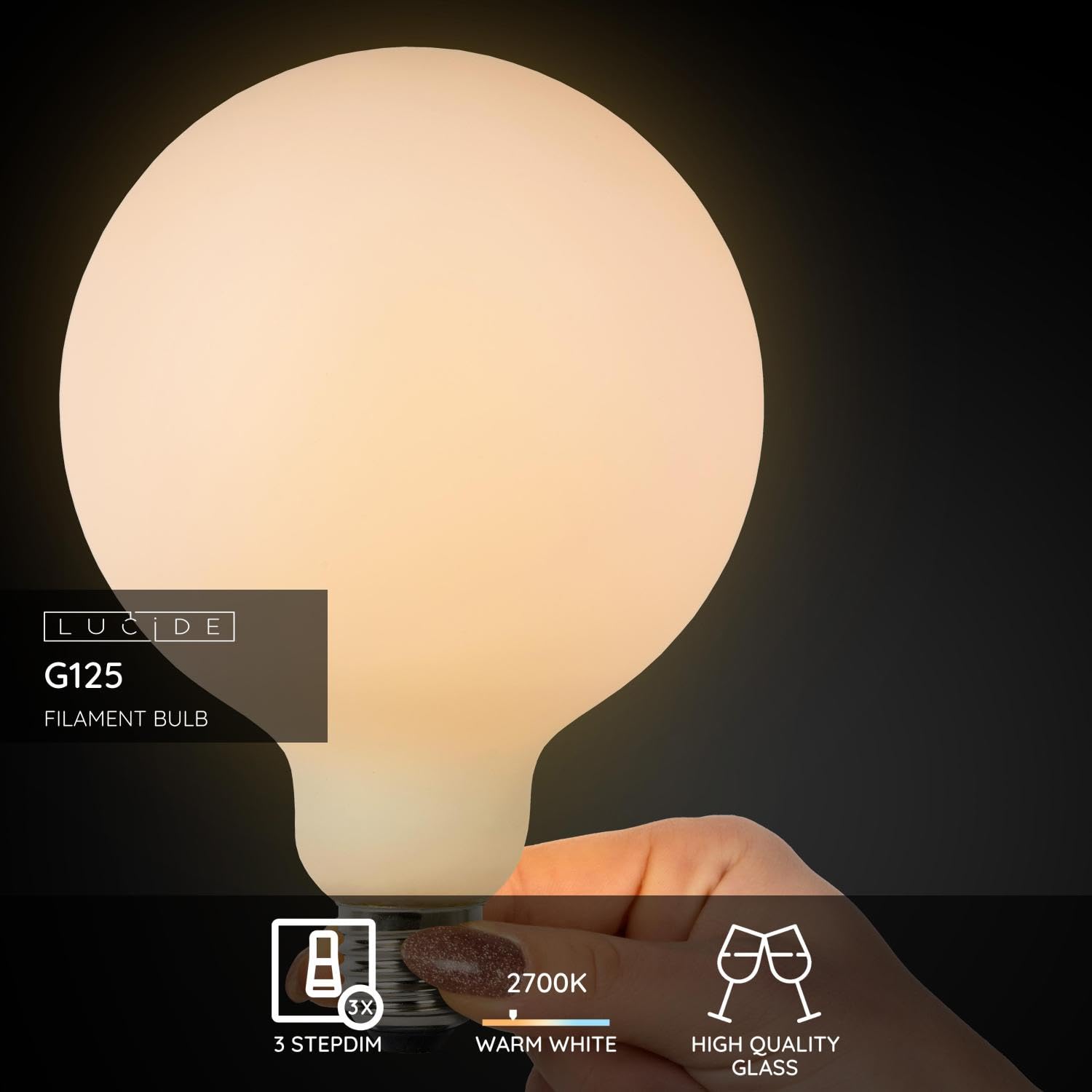 LUCIDE Step dim Bulb - Filament lamp - Diameter 12.5 cm - LED dim - E27-1 x 8 W 2700 K - 3 Step dim - Opal - Image 3