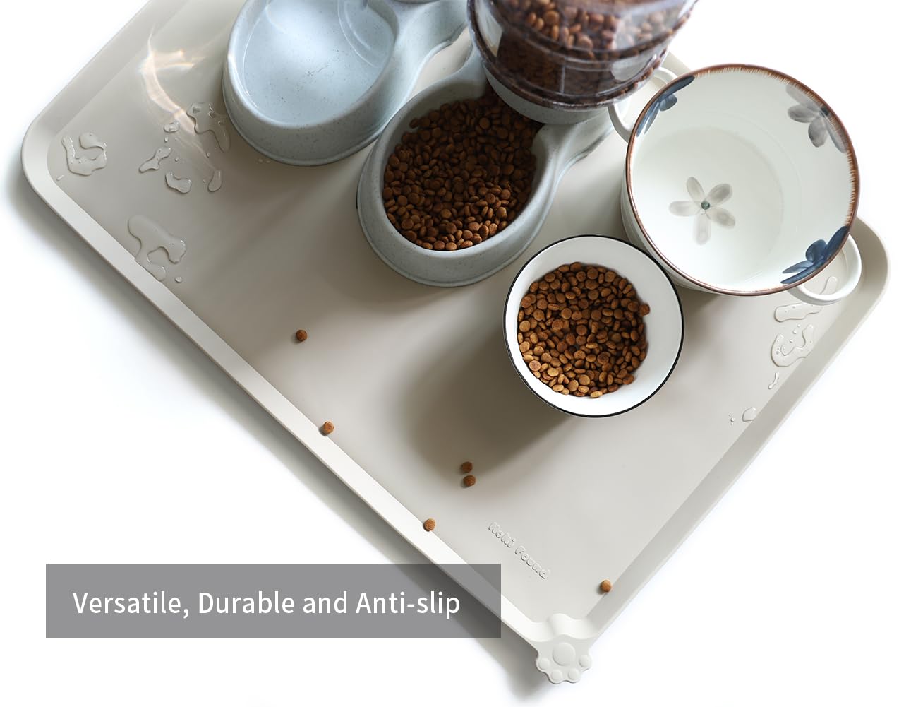 Hoki Found Tapis de nourriture en silicone XL - Antidérapant - Tapis de gamelle pour chien et chat - Tapis d'alimentation pour chien et chat - Tapis de nourriture imperméable pour chien et chat -