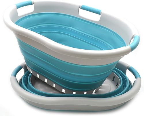 Miniatura 9 de SAMMART Juego de 2 cestas plegables de plástico con 3 asas de 36 litros (9.5 galones), para guardar ropa, organizador plegable (2, grisgris)