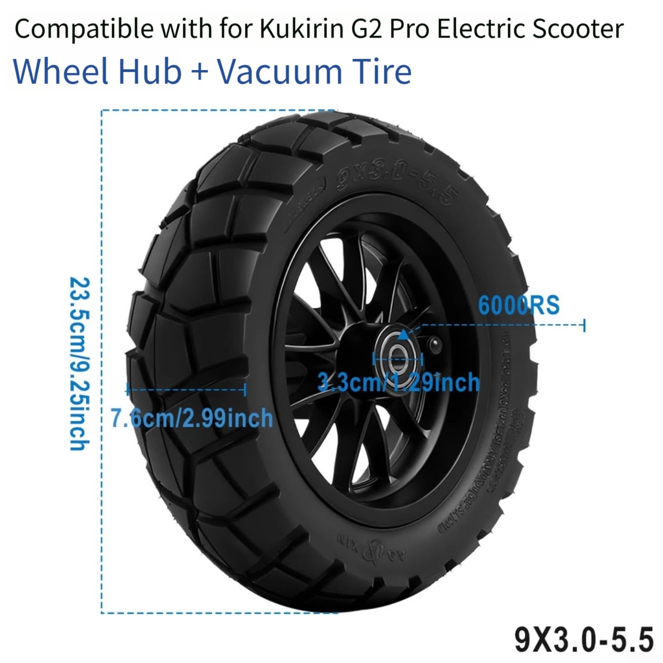 Pneu en caoutchouc robuste 9 x 3,0-5,5 pour scooter G2 Pro