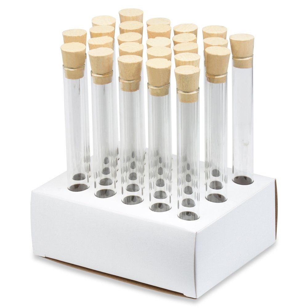 16X150mm Test Tubes with Cork Stoppers and Cardboard Rack, Borosilicate Glass, 23ml, Karter Scientific 212V8 (Pack of 25)