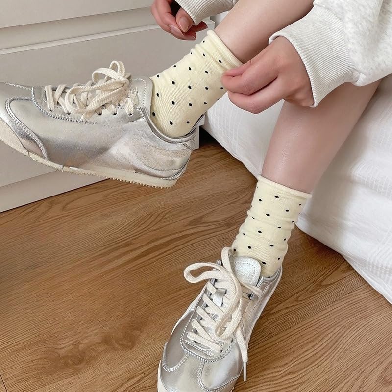 Image of Kelabia 6 Pair Cute Cotton Socks Kawaii Bear Ankle Preppy Ruffle Socks for Women Japanese Fall Vintage Crew Socks