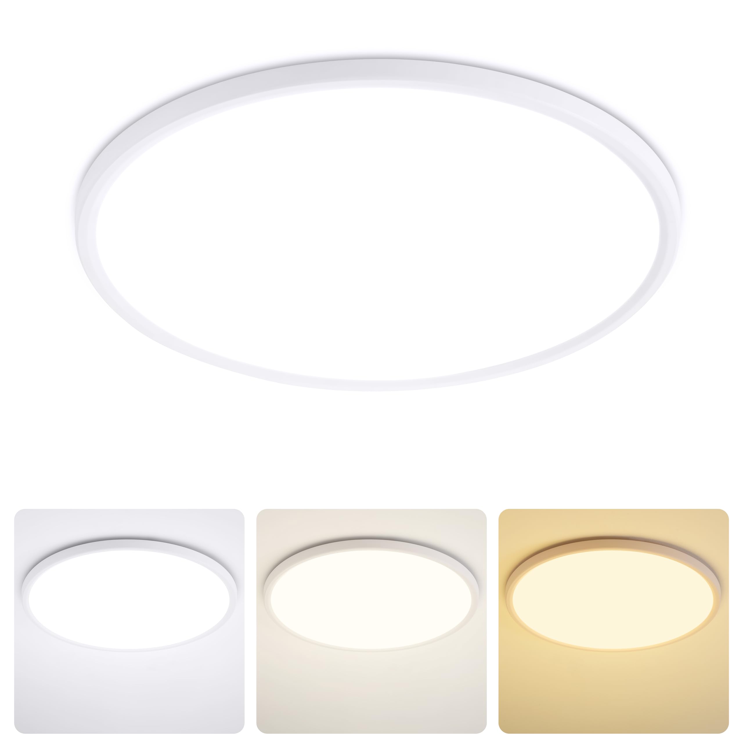 MOONSEA 36W LED Deckenleuchte Flach, 3 Farben 3000K/4000K/6500K Deckenlampe, Ultra Dünn Deckenleuchte Rund für Schlafzimmer Badezimmer Flur Küche Balkon, Ø40cm, Weiß
