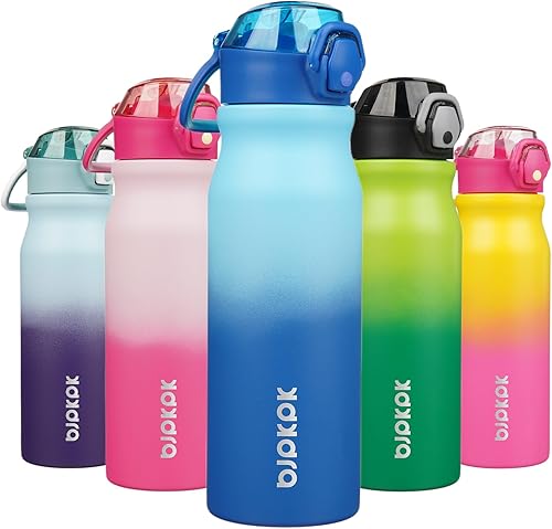 Miniatura 33 de BJPKPK Botella de Agua Aislada de 18 oz con Pajita de Acero Inoxidable de Doble Pared Botellas de Agua Libres de BPA a Prueba de Fugas Termo con