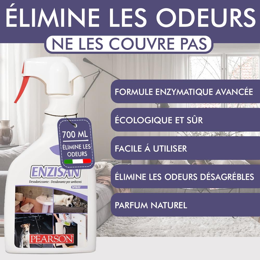 PEARSON Nettoyant Enzymatique Urine Chat et Chien Spray 700ML, Destructeur d'Odeur et Neutraliseur d'Odeur, Élimine Odeur Urine Chat et Chien, Spray Enzymatique Anti Odeur