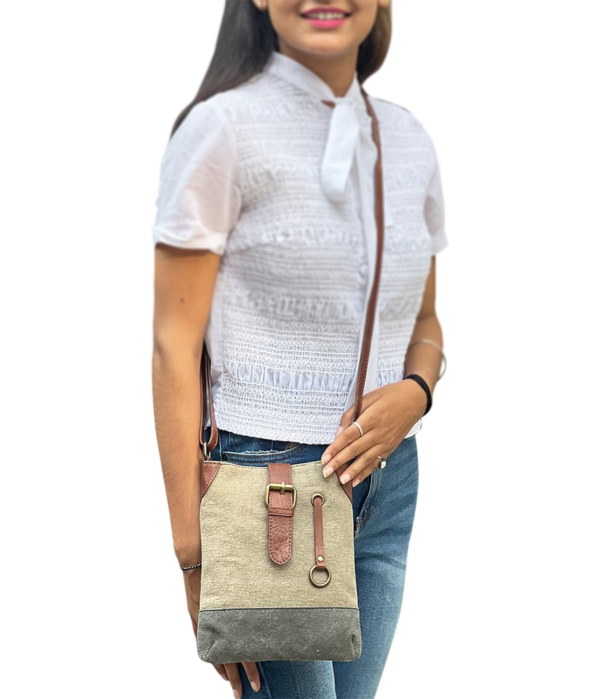 Mona B Sling Canvas Women Casual Single Shoulder Bag For Womens Vintage Crossbody Bag for College, Office Girl River, Stone, Brown 2