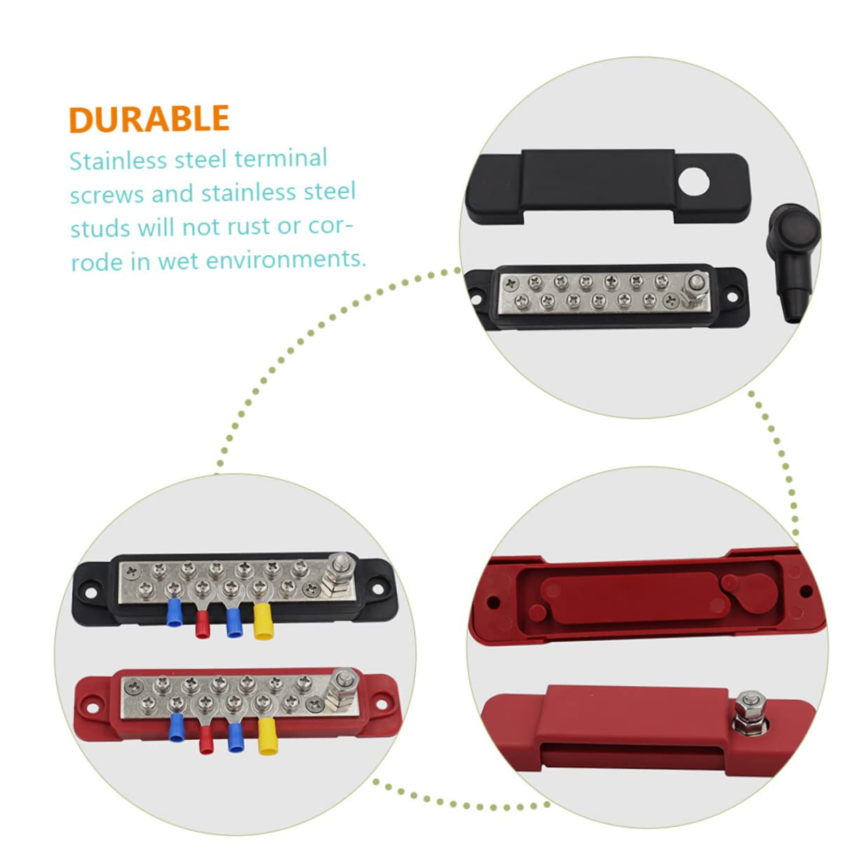 Morsettiera Busbar 12 Vie 48V 150A ABS Ottone per Cablaggio Veicolare | Set, 180 a Totale, Terminali da 15, Sostituisce Barre Vecchie o Danneggiate, per Armadi e Scatole di Giunzione
