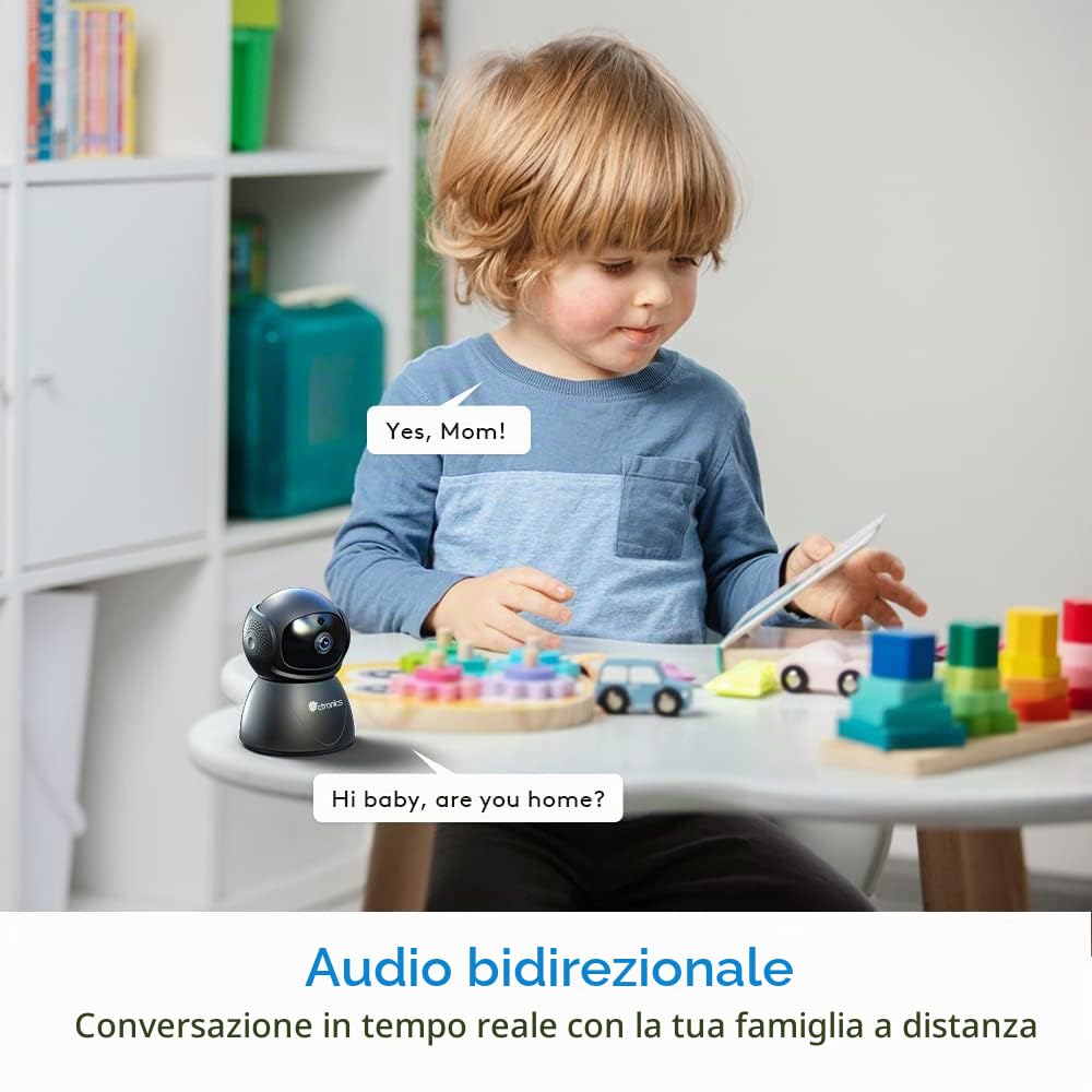 Ctronics 5MP PTZ Telecamera Wifi Interno Videocamera Interno con Pan 355°/Tilt 90° Rilevamento Umano/Movimento Auto Tracking Visione Notturna IR Audio Bidirezionale per Bambino/Animale Nero | Pan 355°/Tilt 90°, Rilevamento Umano/Movimento, Auto Tracking,