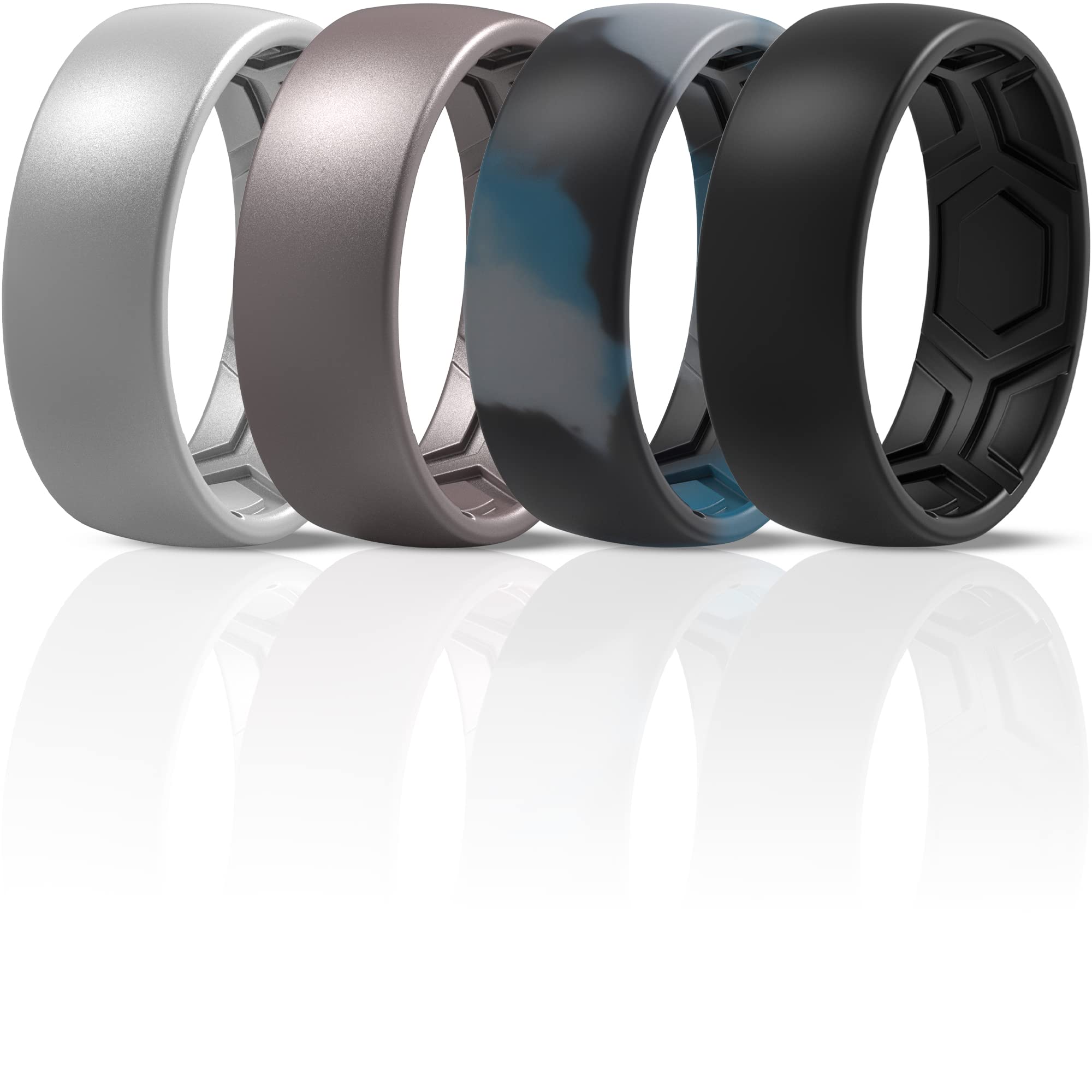 ThunderFit Men's Patterned Silicone Rings, 8mm Wide 2.2mm Thick Rubber Bands,Variety Multipack 1,4,7