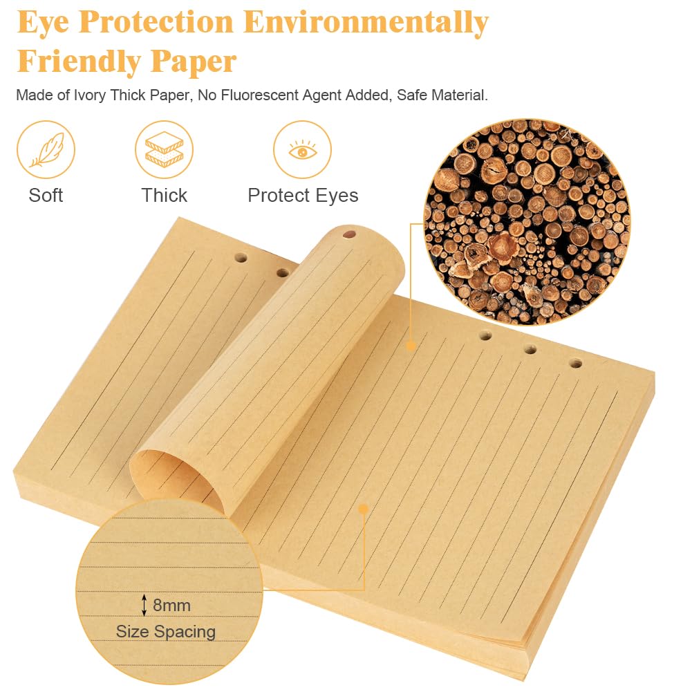 Vicloon Ricarica di Carta A5, 140 Fogli, Puntinati 21x14.2cm, 6 Fori, Compatibile per Agende e Planner, Carta Kraft