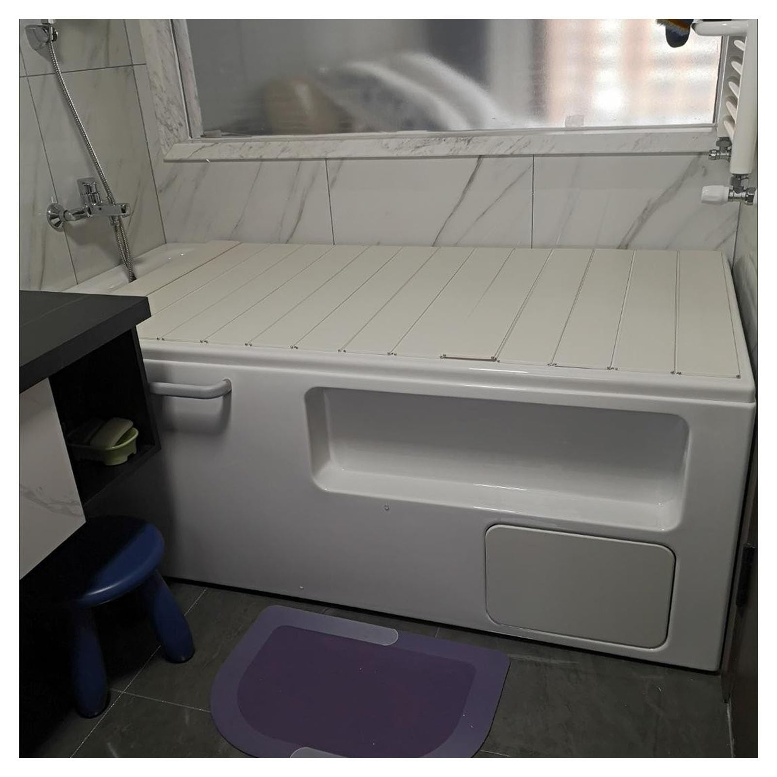 Vassoio per vasca da bagno multifunzionale impermeabile con coperchio isolante pieghevole - 66 x 97 cm, organizer per vasca da bagno bianco per relax e benessere, ideale per benessere e comfort.