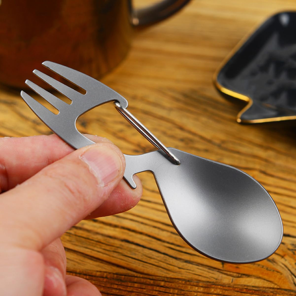 TOYANDONA 5 Pièces Vaisselle Multifonctionnelle En Titane Couverts Portable Camp Cuillère à Petit Voyage Pliant Ustensiles Pliable Spork Multifonction